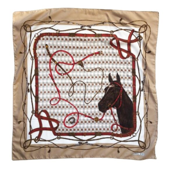 Vintage  70s scarf Norma Dori Equestrian horse, harness 30 X 30 - Picture 1 of 11